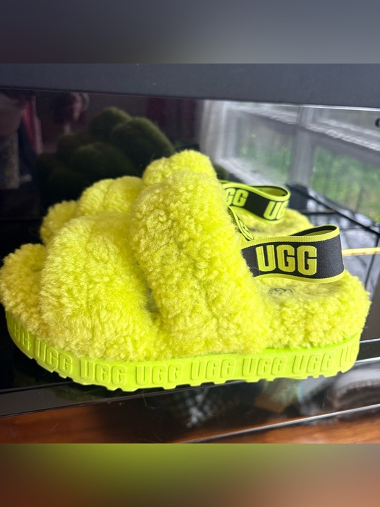 UGG Shoes - UGG Neon Yellow Fluff Slide with Branded Elastic Strap